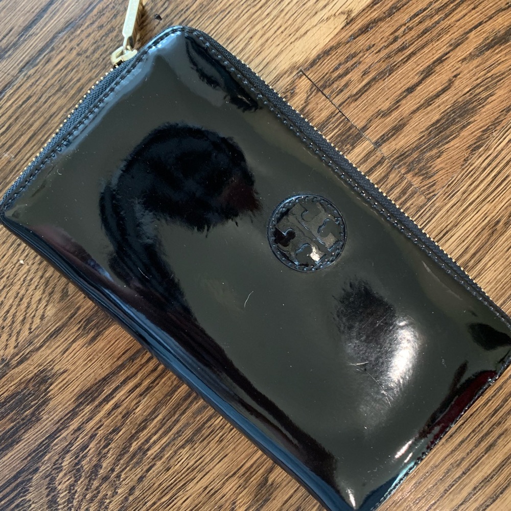 Tory Burch black patent leather wallet.